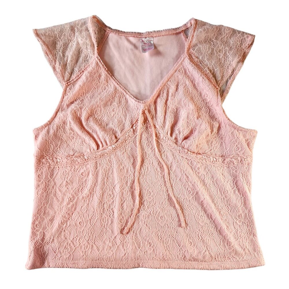 Pink Y2K Lace babydoll top Romantic coquette fairy boho size 21 XXXL plus size